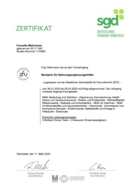 Zertifikat NEM